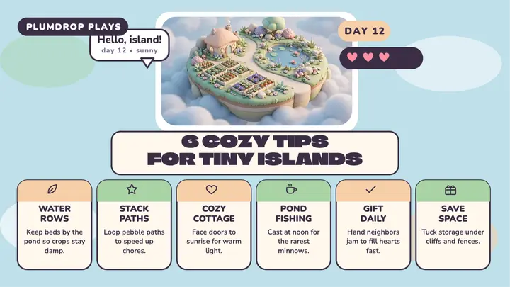 Plumdrop Plays cozy island tips thumbnail template