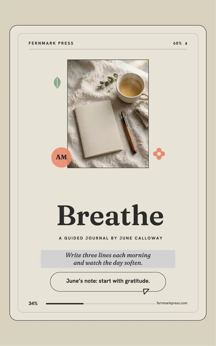 Breathe guided journal e-reader cover: guided journal ebook cover template