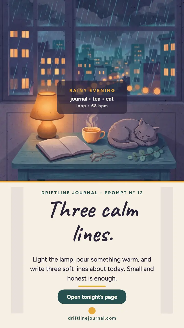 Driftline evening journal prompt story template