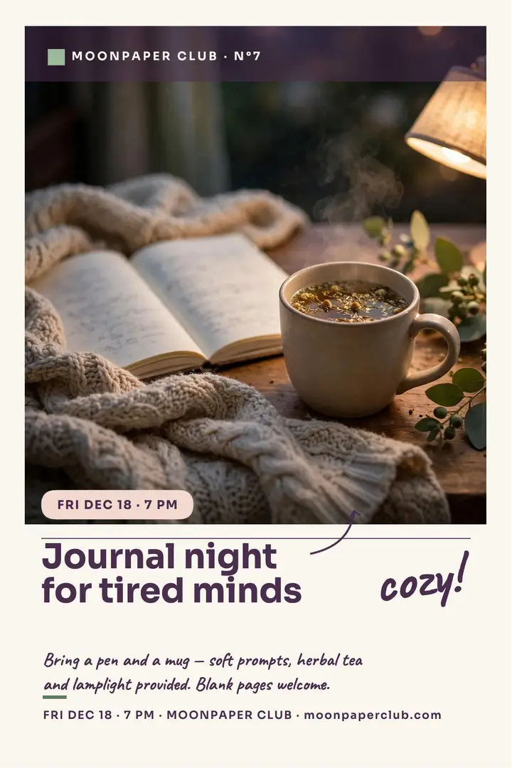 Moonpaper Club cozy journal night poster template