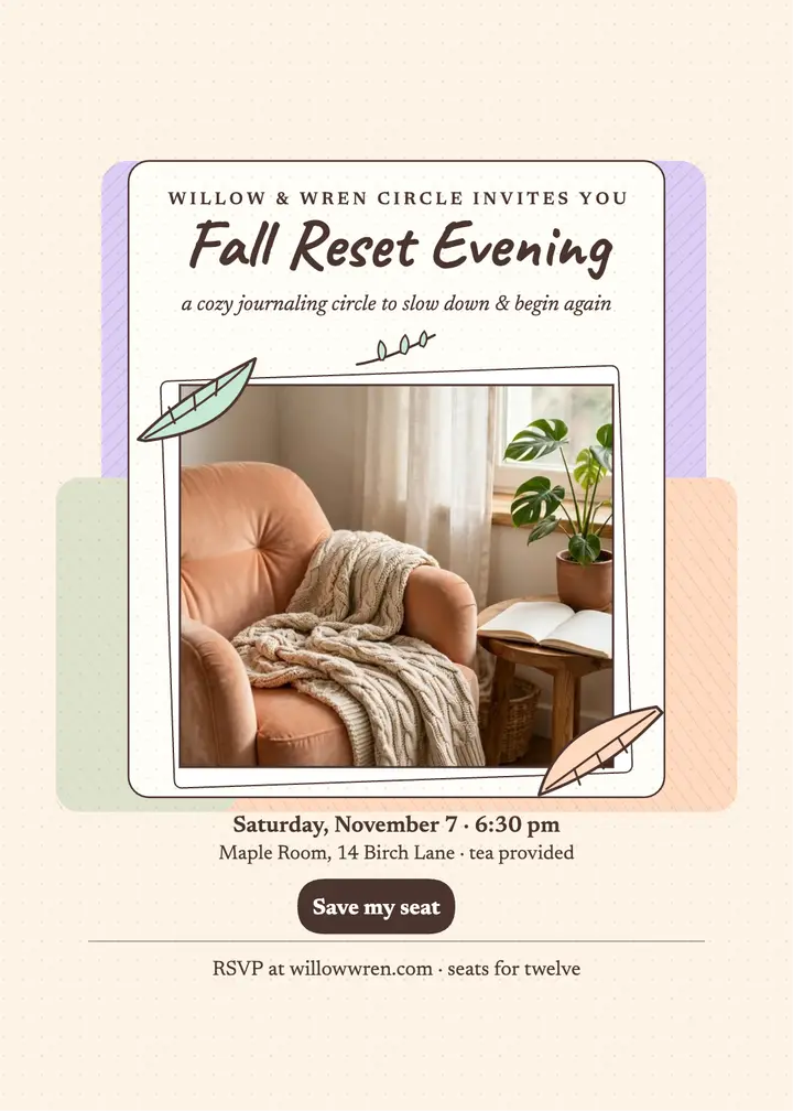 Willow and Wren Fall Reset invitation: journaling invitation template