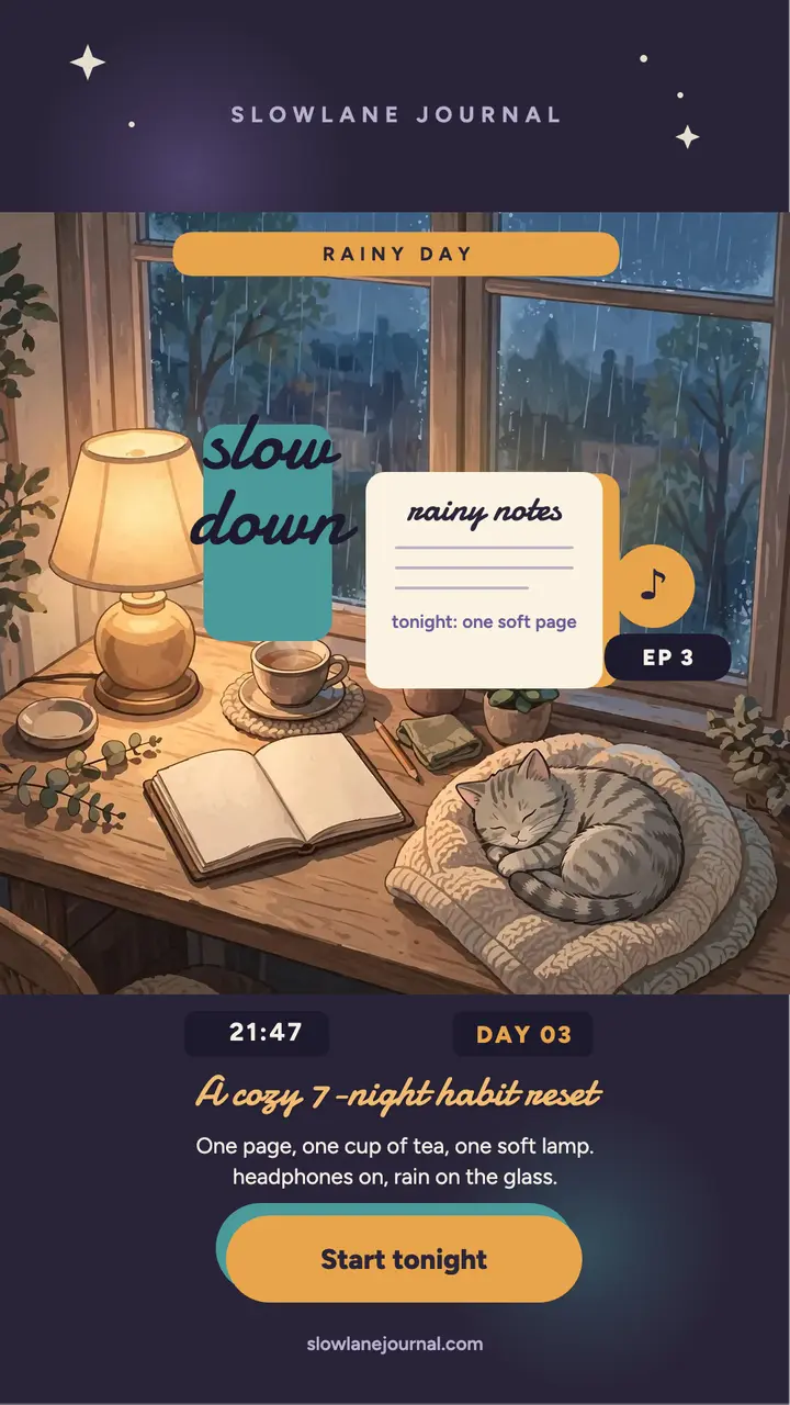 Slowlane cozy journal reset story template