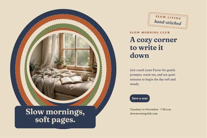 Slow Morning Club cozy journaling postcard template