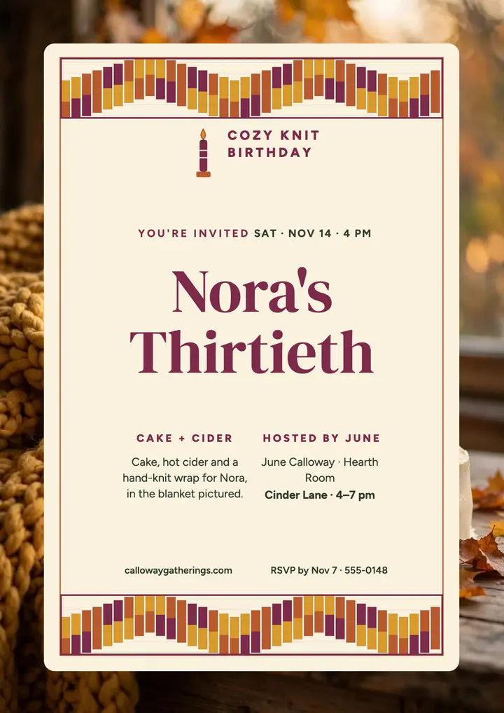 Nora's cozy knit thirtieth flyer template