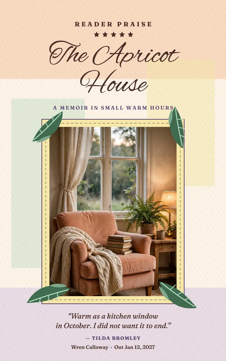 Apricot House cozy memoir review cover: memoir ebook cover template