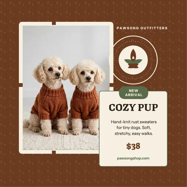 Cozy Pup Knits new arrival post template