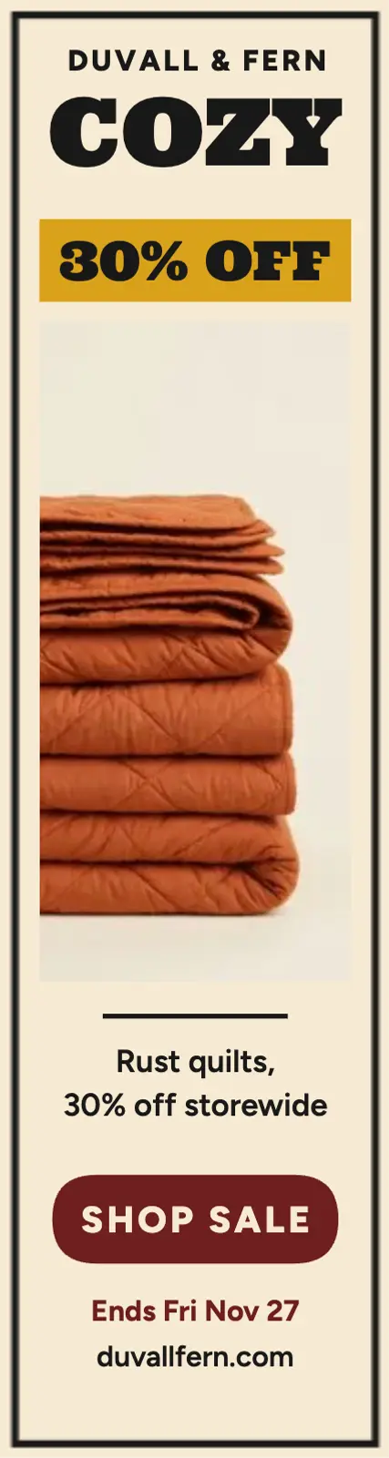 Duvall and Fern cozy quilt sale skyscraper template