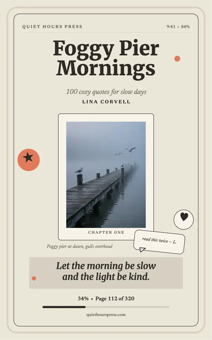 Foggy Pier Mornings cozy quotes ereader cover template