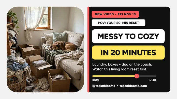 Cozy reset POV video thumbnail template