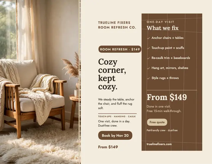 Trueline Fixers cozy corner refresh flyer: handyman refresh flyer template