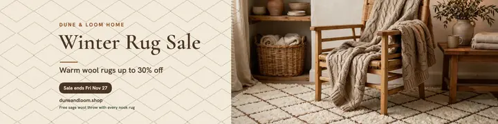 Dune and Loom winter rug sale banner template