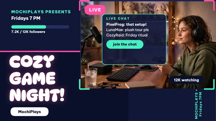 MochiPlays cozy game night thumbnail template