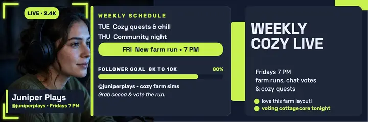 Juniper Plays weekly cozy stream header template