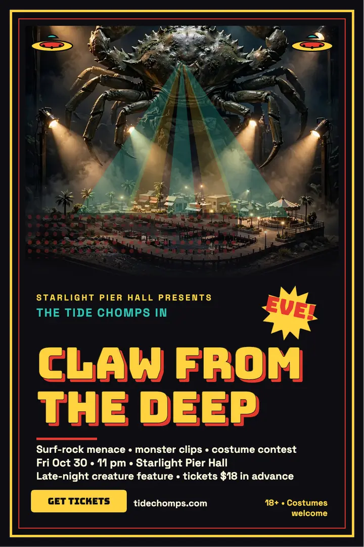 Tide Chomps claw monster gig poster template