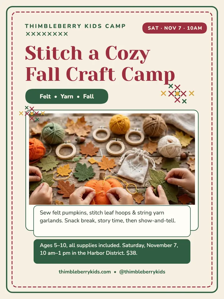 Thimbleberry autumn craft camp portrait template