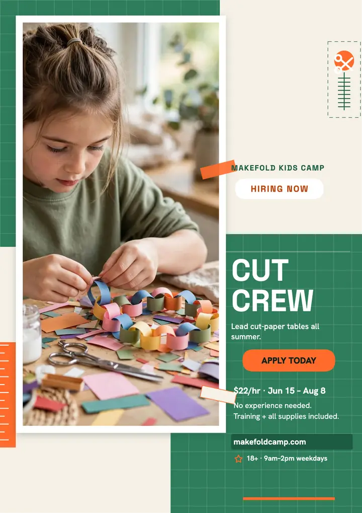 Makefold Kids Camp hiring flyer template