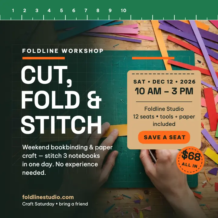 Foldline bookbinding weekend class post: bookbinding class post template