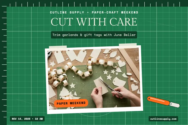 Cut with care paper-craft postcard: craft workshop postcard template