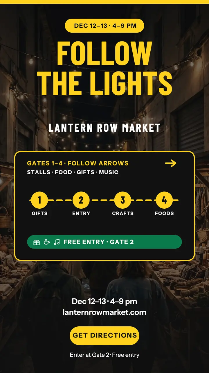 Lantern Row winter market wayfinding story template