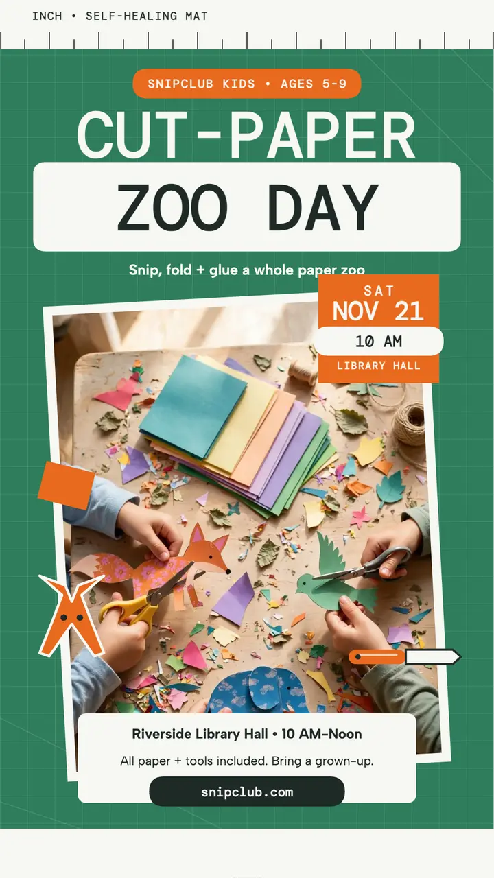 Snipclub cut-paper zoo workshop story template