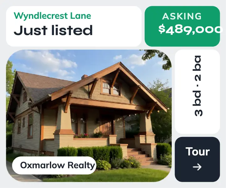 Craftsman bungalow just listed ad, bento grid template