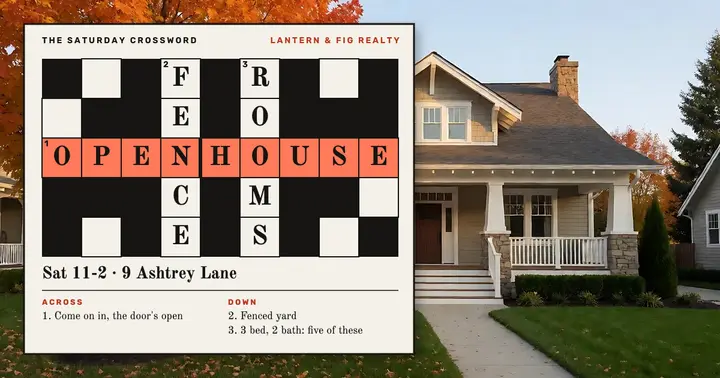 Lantern & Fig open house crossword post: open house facebook post template