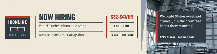 Ironline Hoist hiring banner template