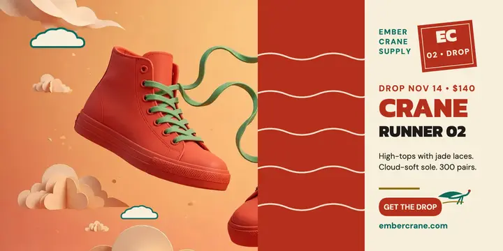 Ember Crane sneaker drop post template