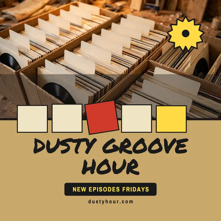 Dusty Groove Hour crate digging podcast cover: record digging podcast cover template