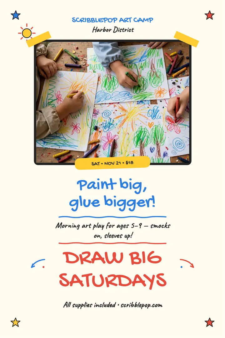 Scribblepop Saturday art camp poster template