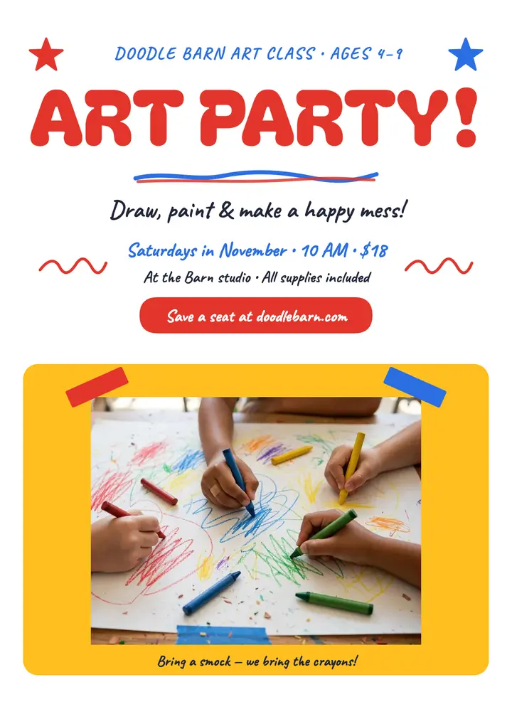 Doodle Barn Art Class flyer template