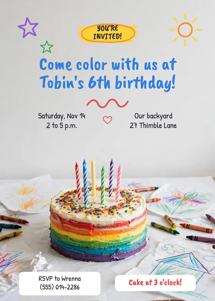 Tobin's 6th birthday invitation template
