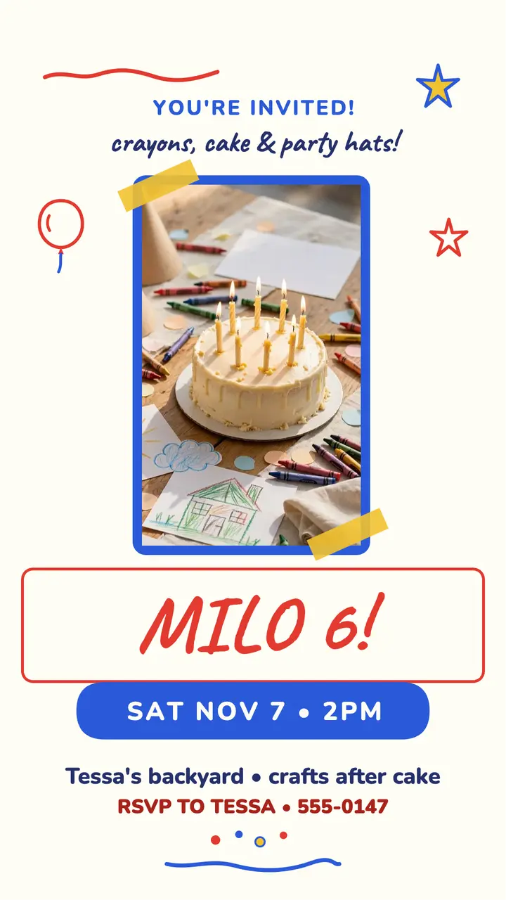 Milo turns 6 crayon birthday story template