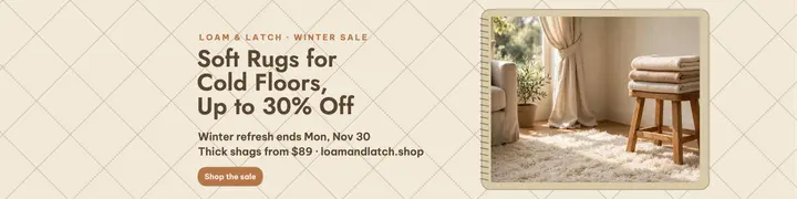 Loam and Latch winter rug sale banner template