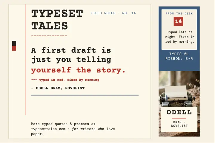Odell Bram typed quote postcard template