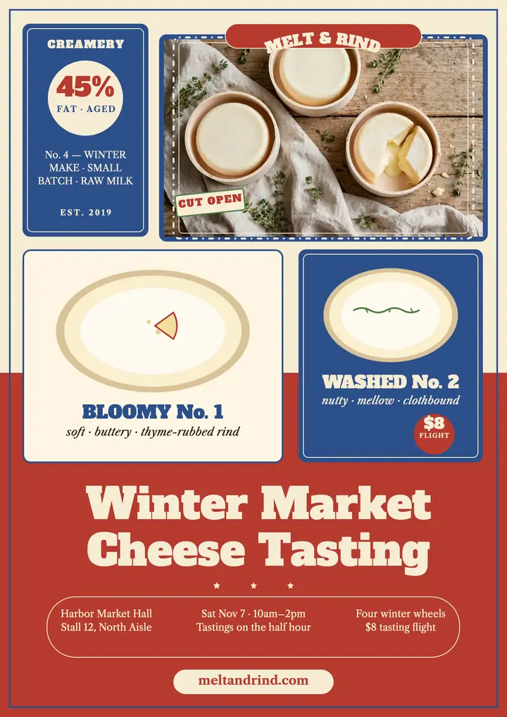 Melt and Rind winter cheese tasting flyer template