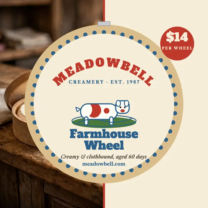 Meadowbell Creamery round cheese label post template