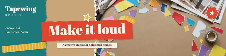 Tapewing Studio paper collage LinkedIn banner template
