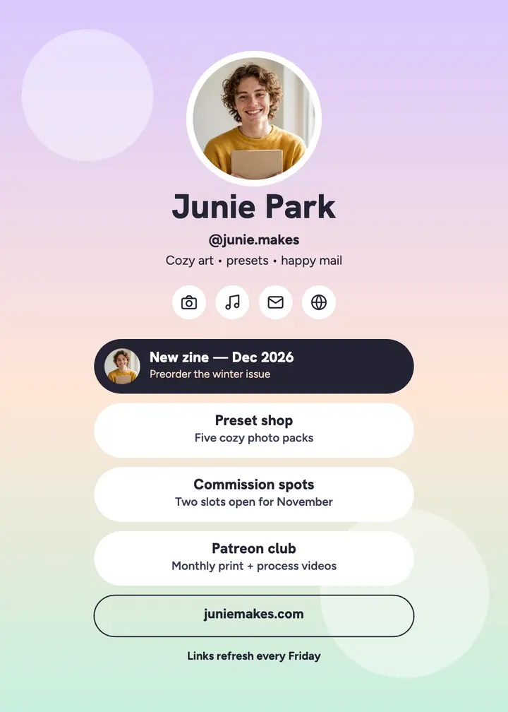 Junie link in bio buttons template