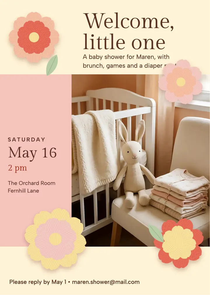Crepe paper bloom baby shower invitation template