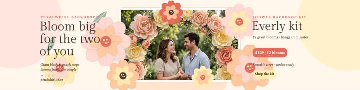 Petalwhirl crepe bloom shower backdrop banner: wedding shower backdrop banner template