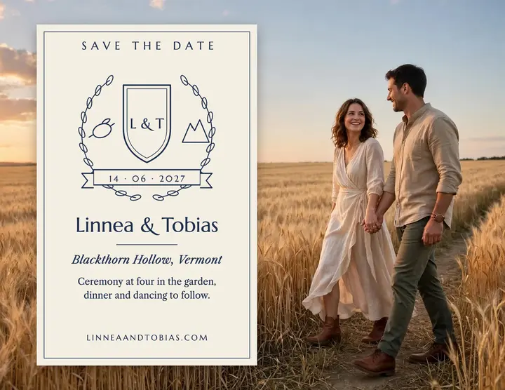 Linnea and Tobias crest save the date: wedding save the date template