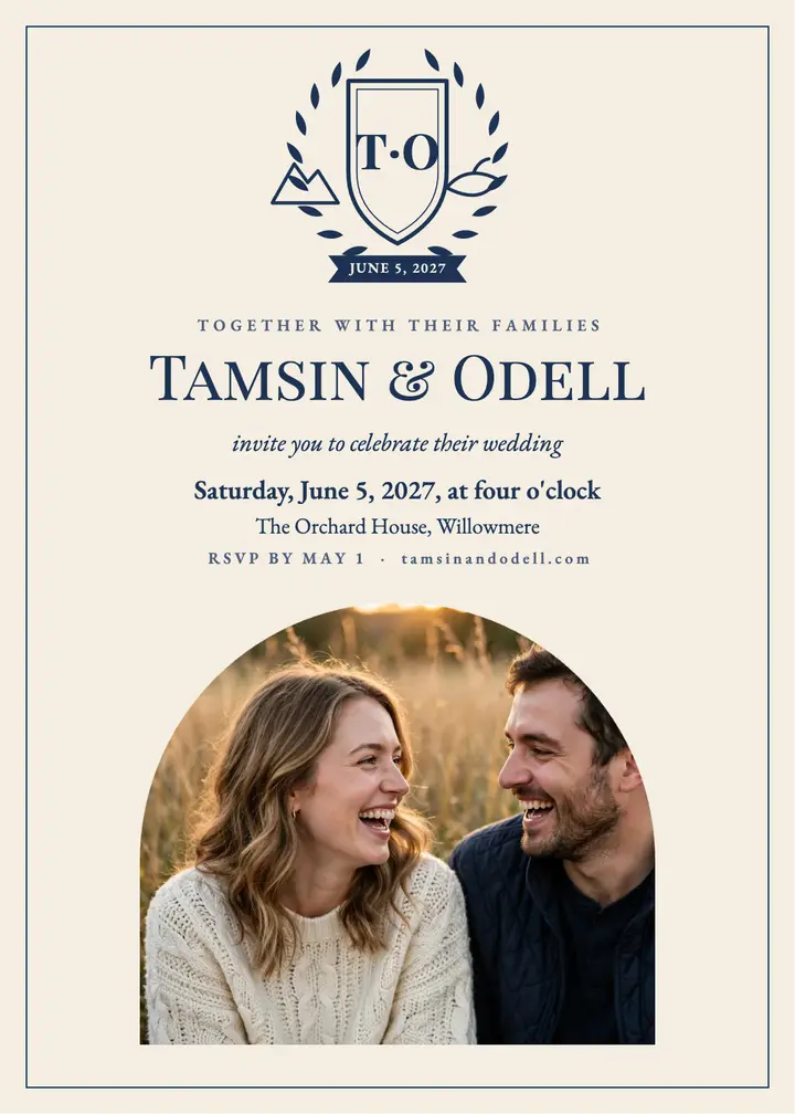 Tamsin and Odell crest wedding invitation template