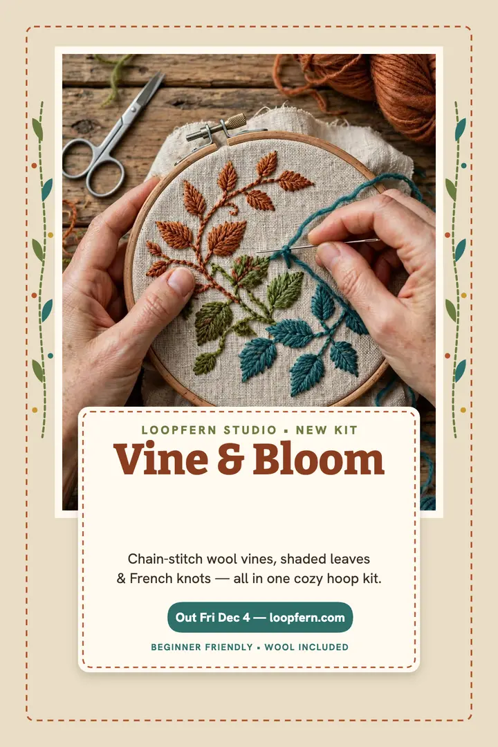 Loopfern crewel kit drop poster template