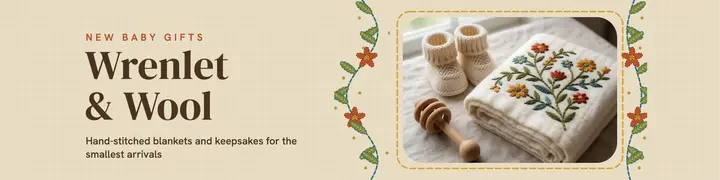Wrenlet and Wool newborn gift banner: etsy shop banner template