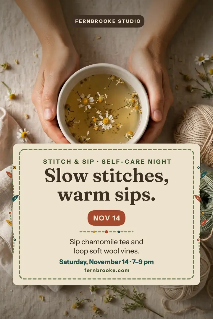Fernbrooke slow stitch tea evening poster template