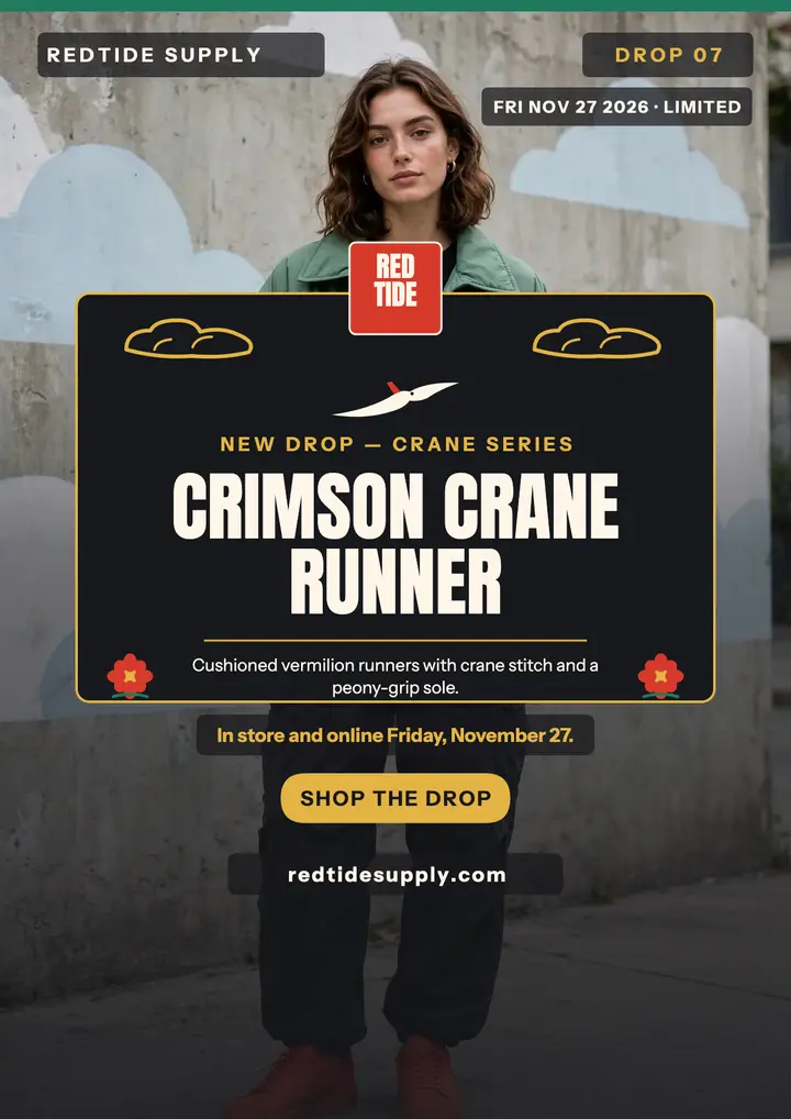 Redtide Crimson Crane Runner flyer template