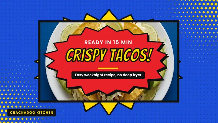 Crispy tacos recipe thumbnail, pop art halftone template
