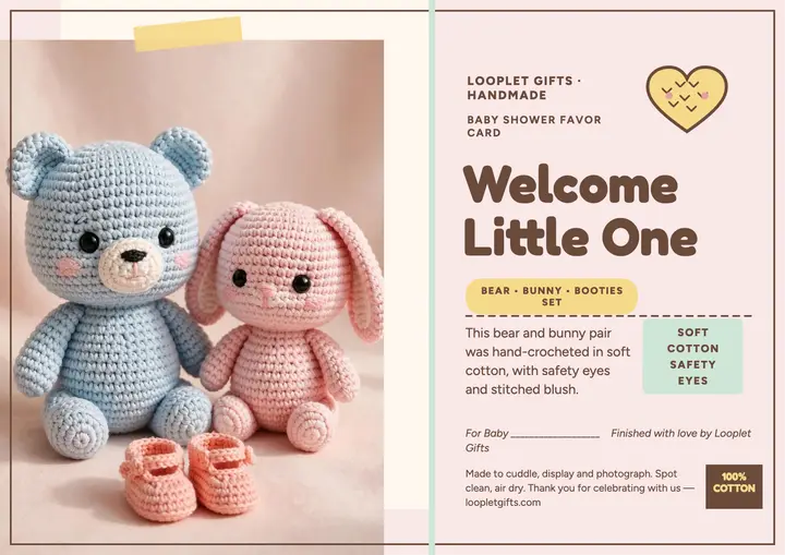Looplet crochet bear welcome certificate template