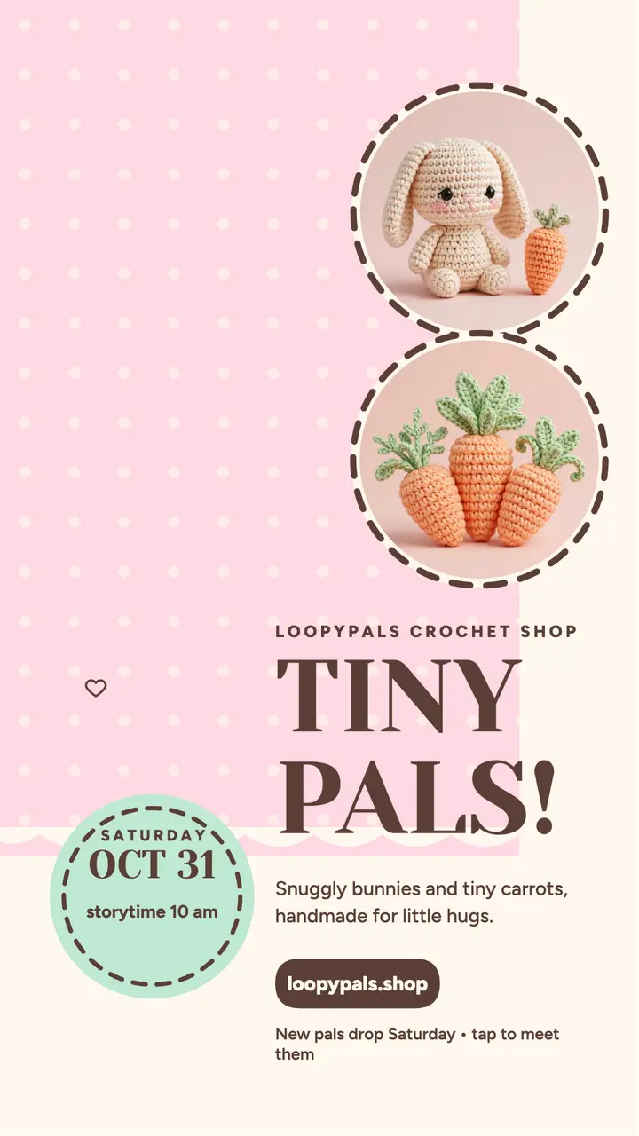 Loopypals crochet bunny story, kids shop template